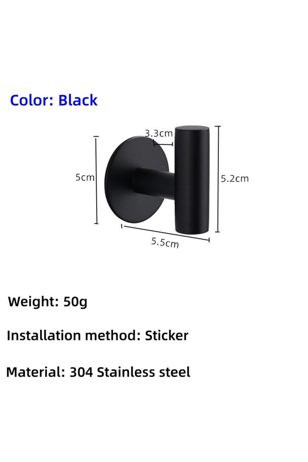 Glue-Black Adhesive/Screws Wall Hooks Door Key Clothes Coat Hanger Hooks Bathroom Robe Towel Holder