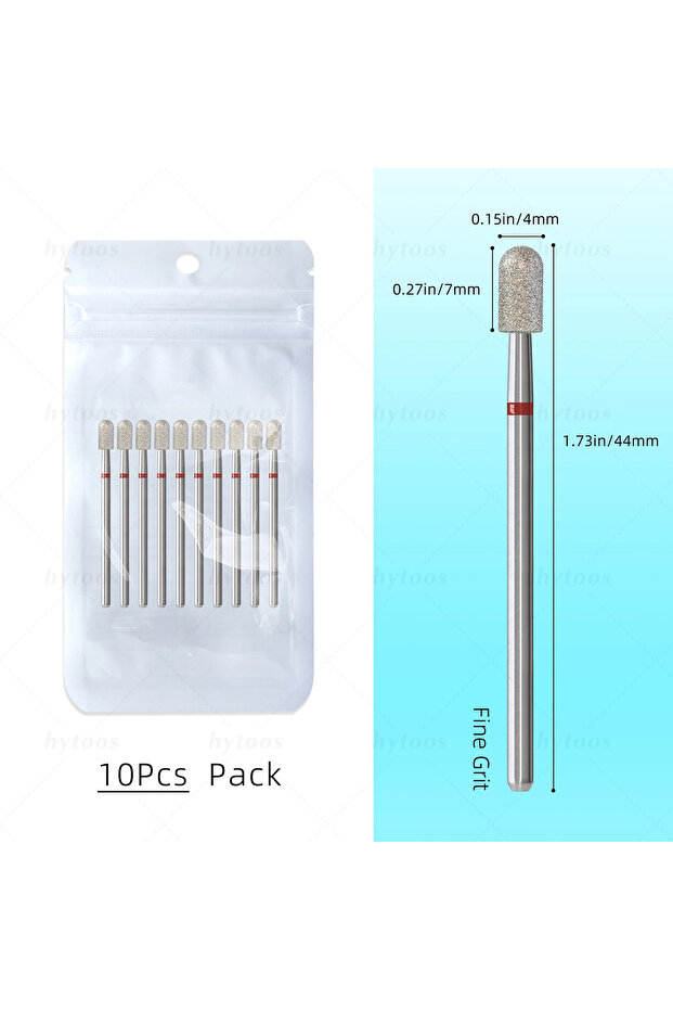 C407-F(D) HYTOOS 10Pcs/Pack Diamond Nail Drill Bits Pro Russian Cuticle Clean Bit for Nail Dead Skin