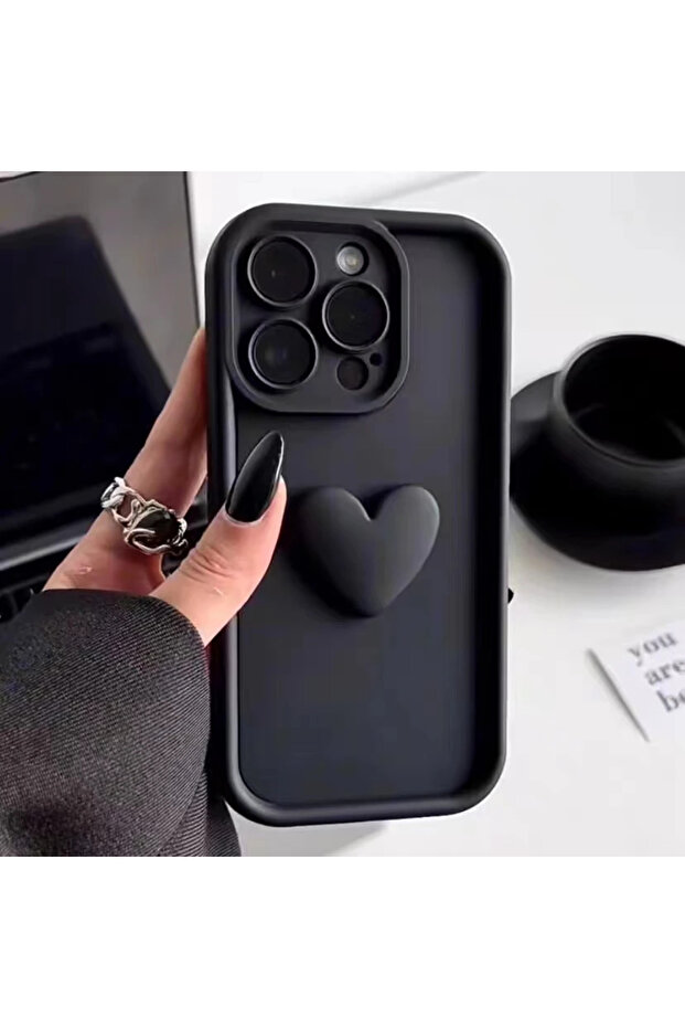 For iPhone 11 Black INS 3D Love Heart Silicone Phone Case For iPhone 11 12 13 14 15 Pro Max XS XR 7
