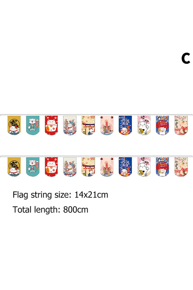 C Japanese Style Lucky Cat Hanging String Flag Sushi Restaurant Bunting Banners Izakaya House Birthd