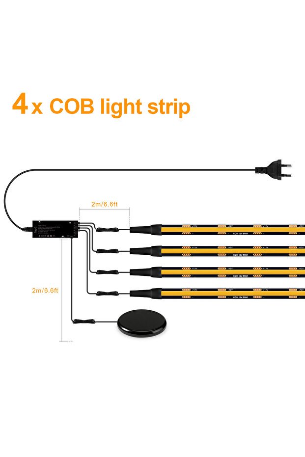 طقم إضاءة LED بطول 1 متر مع قابس كهربائي أوروبي، 4 قطع إضاءة LED بلون أبيض دافئ، شريط LED قابل للتعتيم باللمس مع لوحة PCB سوداء لتزيين الخزائن