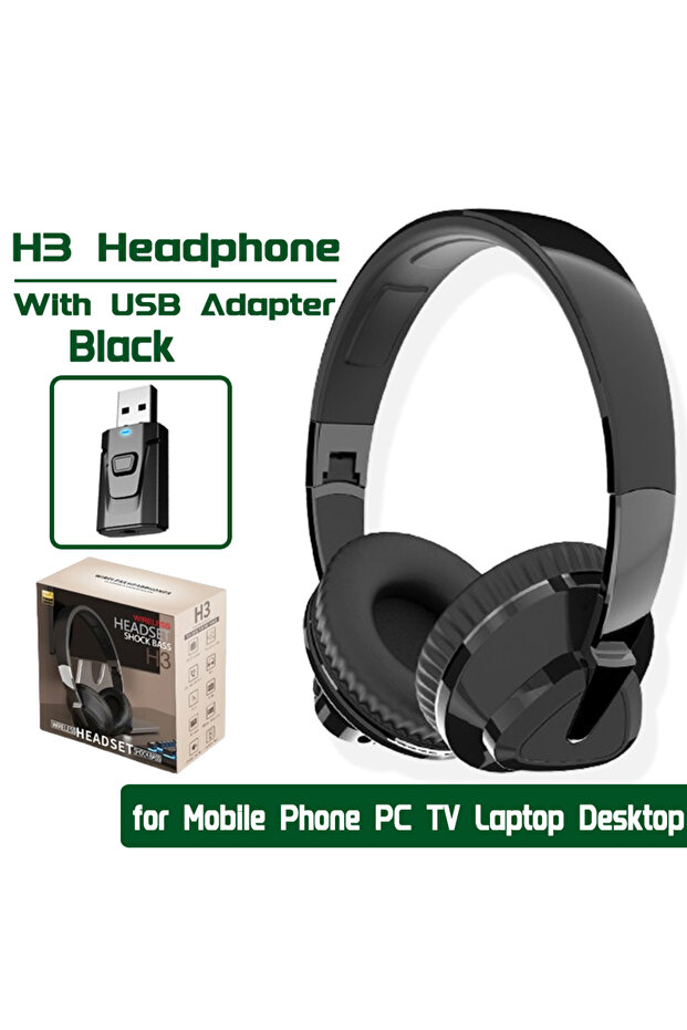 محول H3 أسود H7/H3 Tv سماعة رأس بلوتوث لاسلكية مع ميكروفون محول USB سماعة رأس ضوضاء Ca