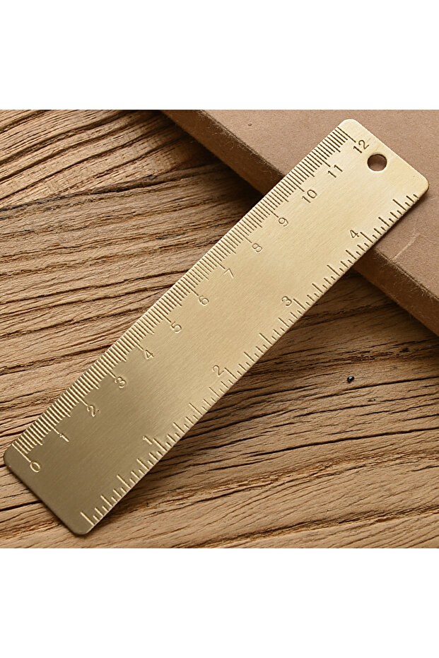 12cm Ruler Retro Brass Straight Rulers Centimeter Inches Metal Triangle Ruler Protractor Stationery