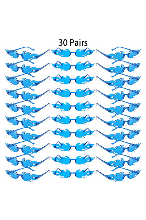 as pciture shows 30 Pairs blue 30 Pairs Rimless Flame Shaped Sunglasses Fashion Candy Color Beach Va