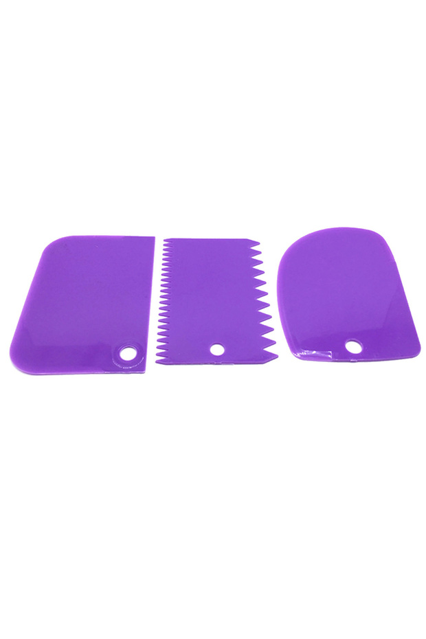 Purple 3Pcs Cream Scraper Suit DIY Kitchen Straight Arc Tooth Shape Cream Bread Cutter Plastic Cake