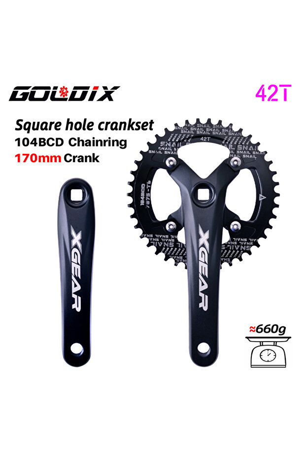 170mm Crank 42T GOLDIX Square Hole Bicycle Crankset 104BCD Single Chainring Forging Aluminum Alloy C