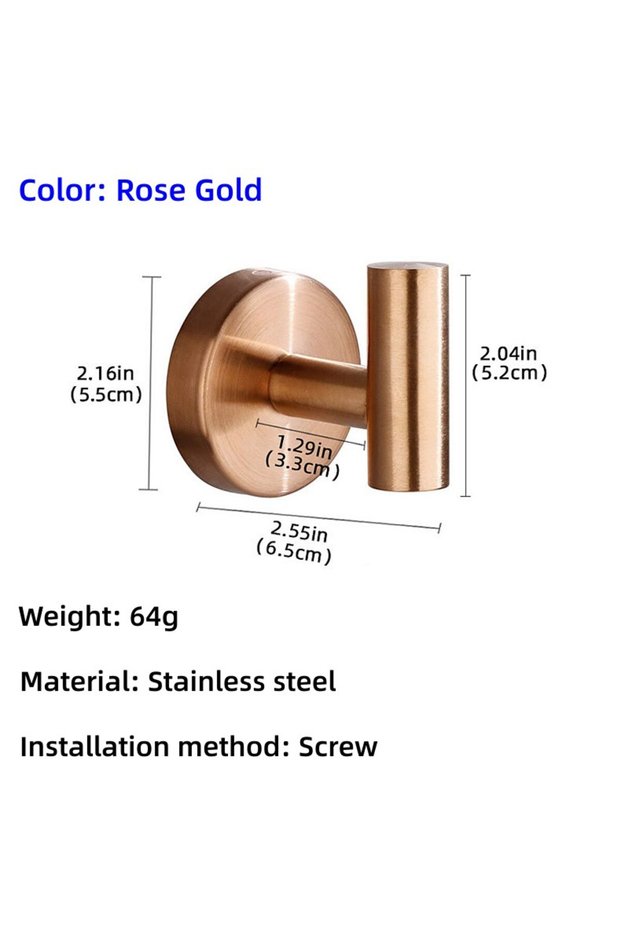 Screw-RoseGold Adhesive/Screws Wall Hooks Door Key Clothes Coat Hanger Hooks Bathroom Robe Towel Hol