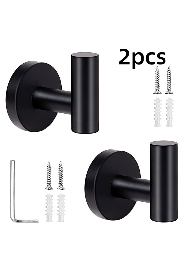 black 2Pcs Bathroom Towel Hooks Stainless Steel Coat Robe Hook Wall Mounted Hanger Towel Hanging Hoo