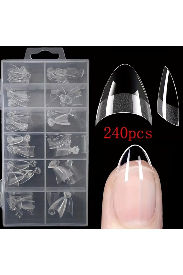 240 Short Posts 240 Transparent Nail Stickers, Including Coffin-Shaped, Almond-Shaped, Pointed, Oval