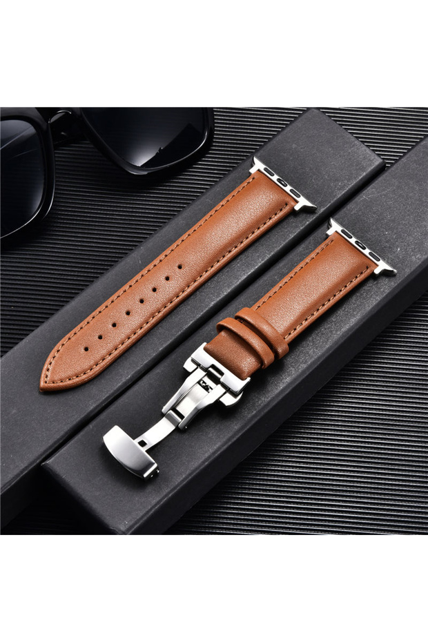 42mm 44mm 45mm 49mm Light brown-S Casual Leather Watch Straps for Apple Watch Ultra 9 8 7 6 SE 5 4 3