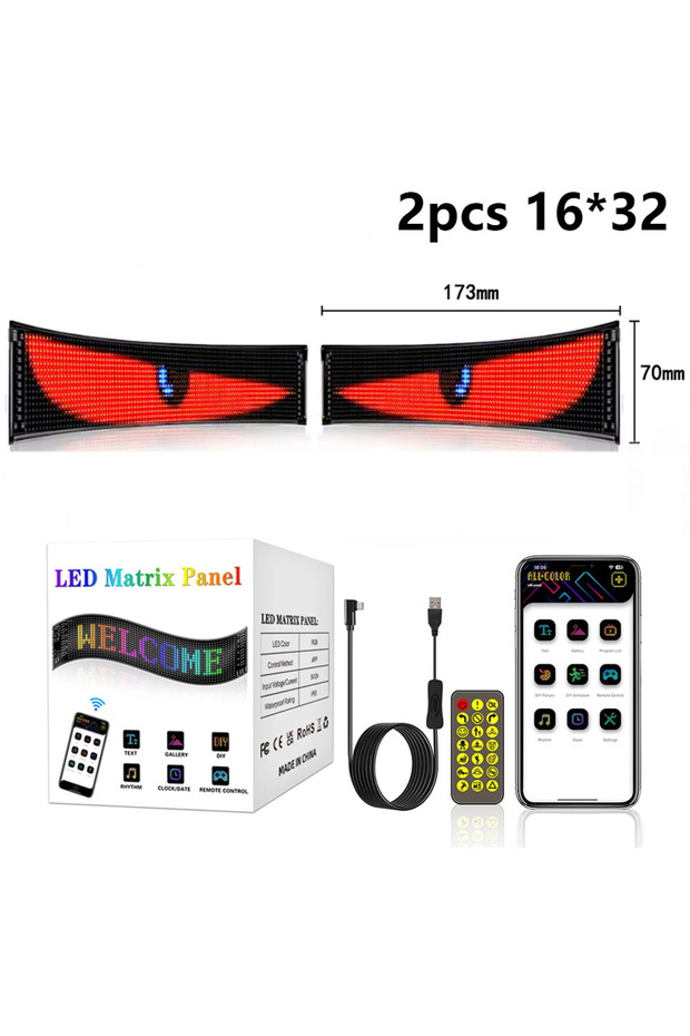 2pcs 16x32LEDs 16*32 LED Devil Eye Lights for Motorcycle Windshield,Programmable Matrix Pixel Panel