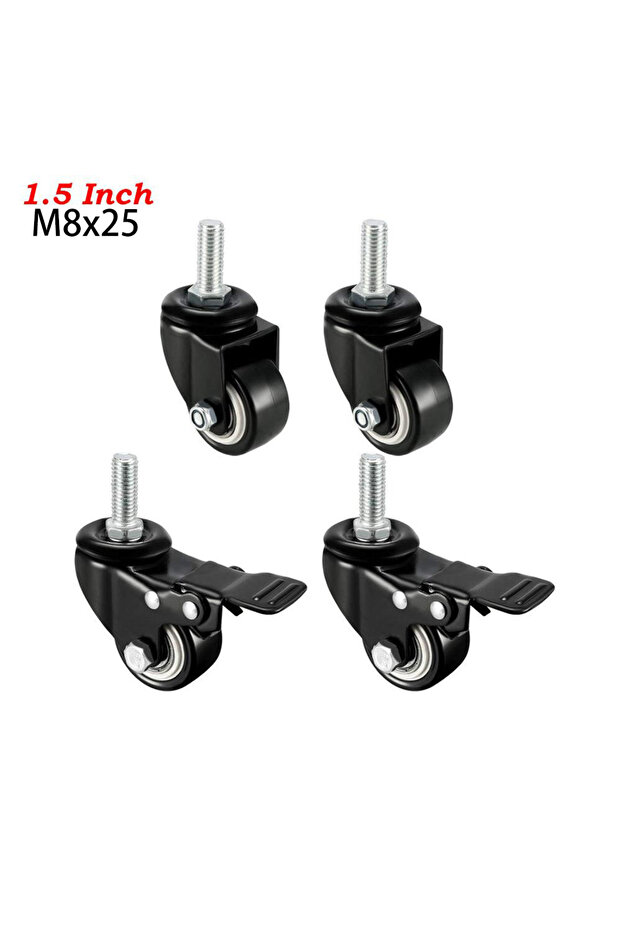 1.5inch M8 type 2 1.5" Threaded Stem Casters , 4Pcs Heavy Duty Swivel Caster with M8x25 Threaded Ste