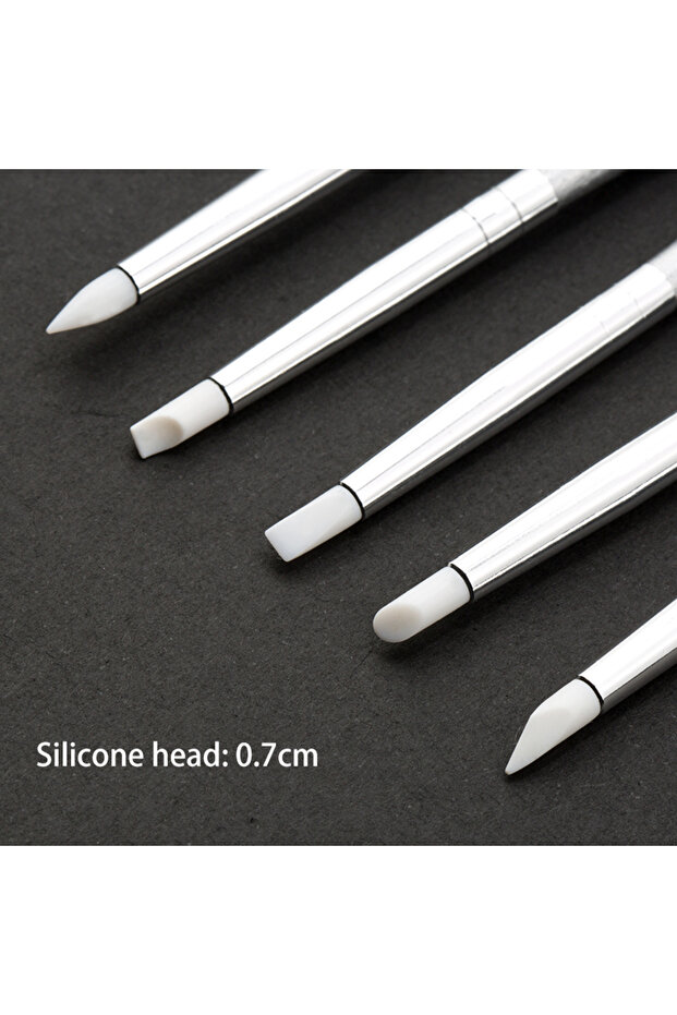 Silver 5 Pcs Silicone Nail Brush Carving Emboss Hollow Pottery Sculpture UV Gel Shaping Silicone Bru