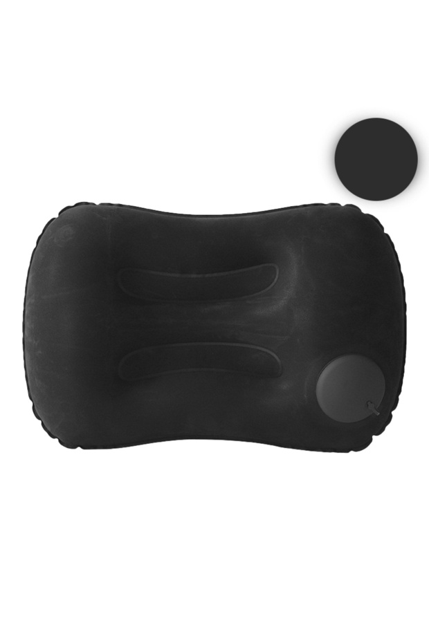 black 1pc Press And Inflate Portable Neck Pillow, Detachable For Cleaning, Suitable For Outdoor Trav