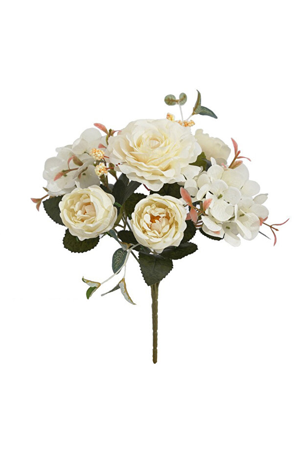 White Artificial Flowers Retro Silk Rose Bouquet Hydrangea Peony Vintage Bride Holding Fake Plants H