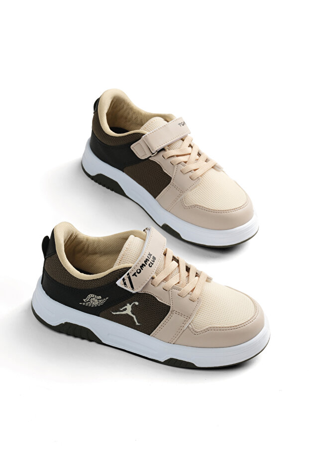 Children's Unisex Beige Khaki Black Comfortable Fit Orthopedic Velcro Sneaker