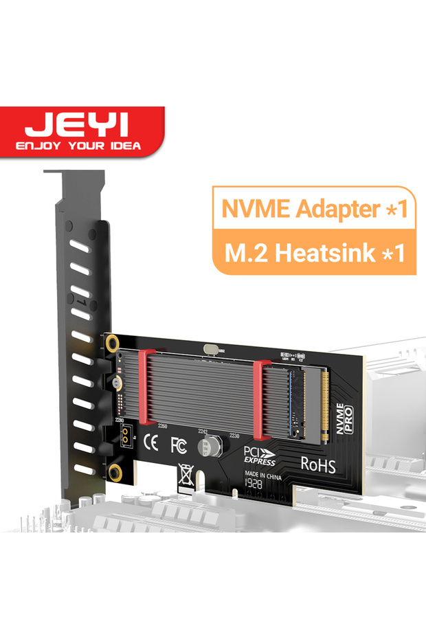 Black PCIe to NVMe Adapter With Aluminum SSD Heatsink Cooler, 64Gbps M.2 SSD Gen4 PCIe 4.0