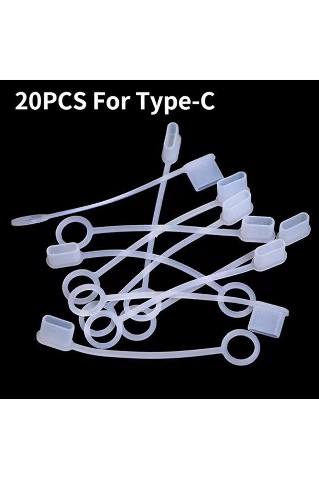 20Pcs with Rope Type-C Charging Port Transparent Dust Plug With Rope Anti-Lost Dustproof Protector C