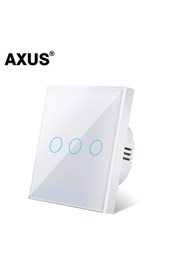 مفتاح لمس ثلاثي أبيض من AXUS EU يعمل بجهد كهربائي AC100-240V، لوحة إضاءة خلفية LED، زجاج كريستالي مقوى، مصباح جداري