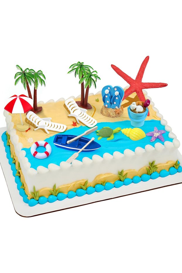 15pcs set Beach Chair Umbrella Cake Decoration, 15Pieces Summer Ocean Cake Toppers, Tropical Hawaiia