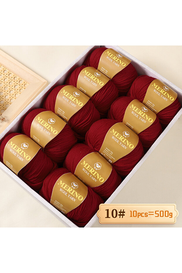 10 Two Red 500g of High-Quality 212 Medium-Fine Alpaca Wool Yarn, Suitable for Knitting Sweaters, Sc