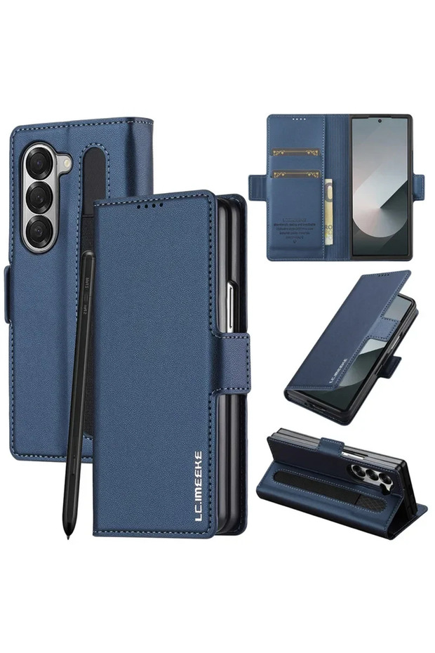 Samsung Z Fold 7 Blue Magnetic Flip Leather Phone Case for Z Fold 8 Ultra7 6 5 4 3 5G Fold6 Fold5