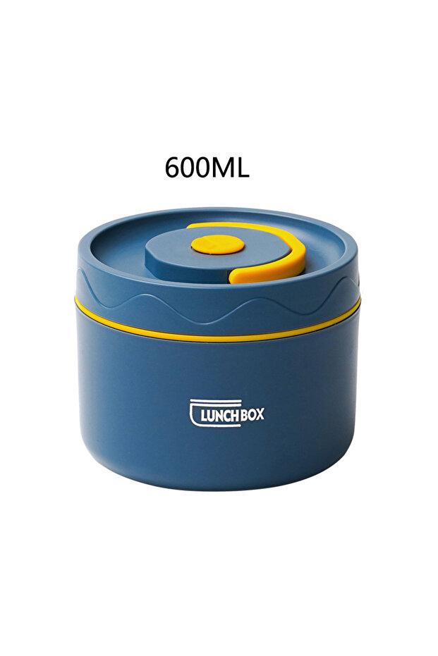 1pcs-600ml blue 304 Stainless Steel Insulated Lunch Box with Storage Bag Portable Double-layer Cover