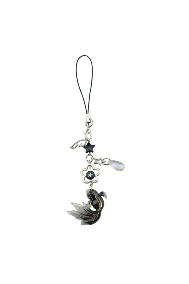 K459-black Colorful Fish Star Keychain Lanyard Y2K Wrist Strap Good Luck Phone Charm Handmade Satosu
