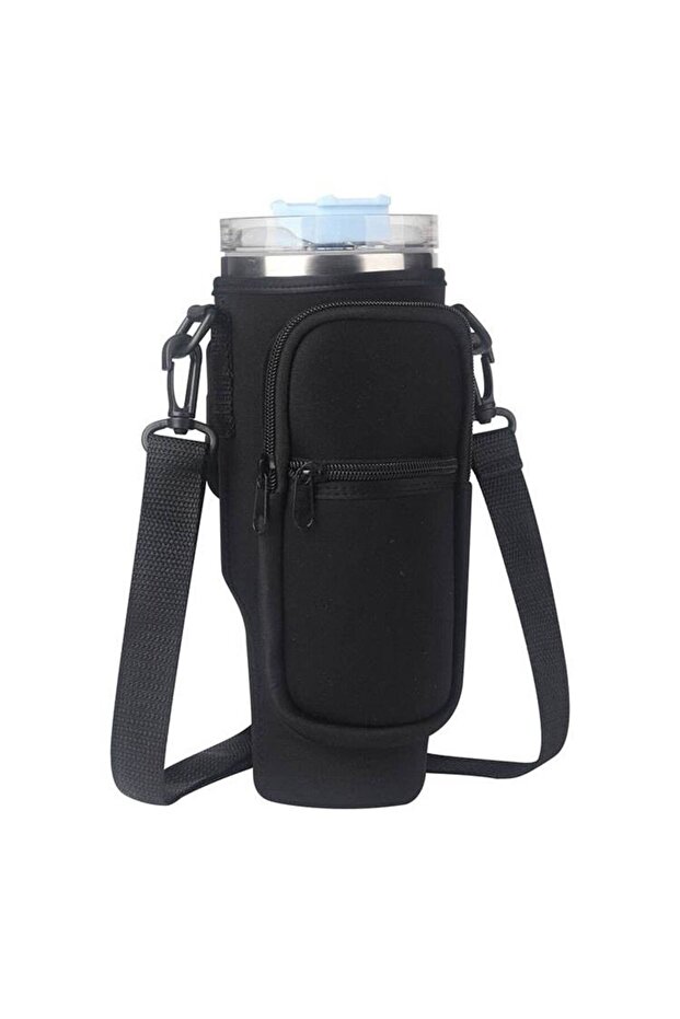 black Water Bottle Carrier Bag for Stanley 40oz Tumbler with Handle Water Bottle Holder with Adjusta