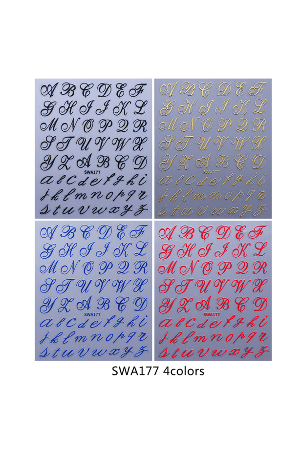 SWA177 4colors 4pcs English Letter Nail Stickers Gothic Style Y2K Cool Design Roman Letter Alphabet