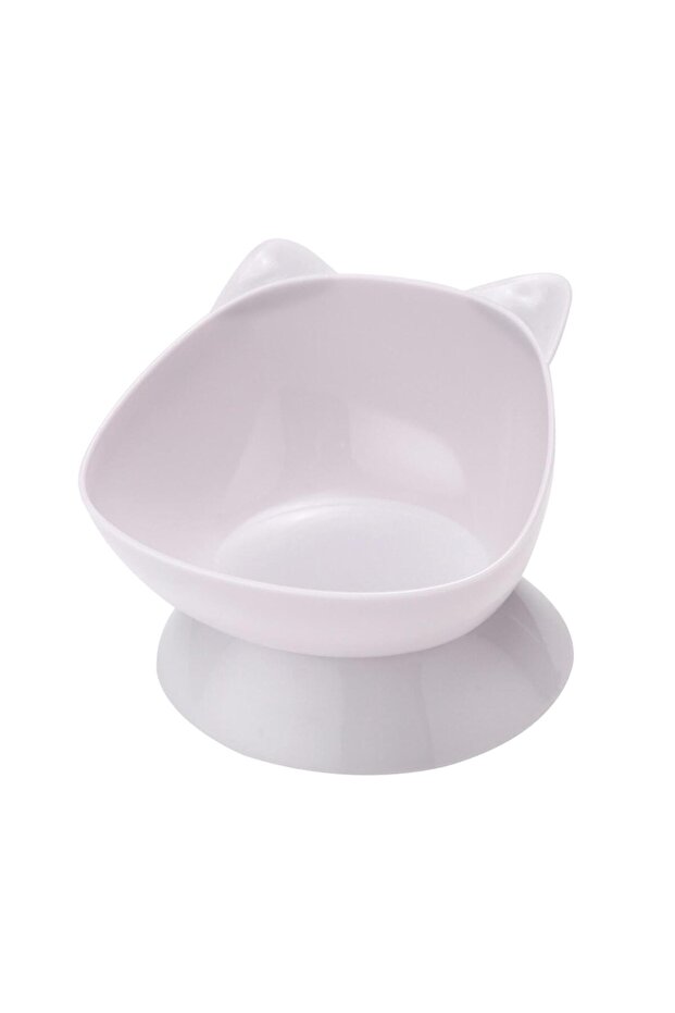 WHITE Raised Cat Bowl Small Dog Waterer Protect Pet's Spine Stable Durable Tilted Pet Feeder Kitten