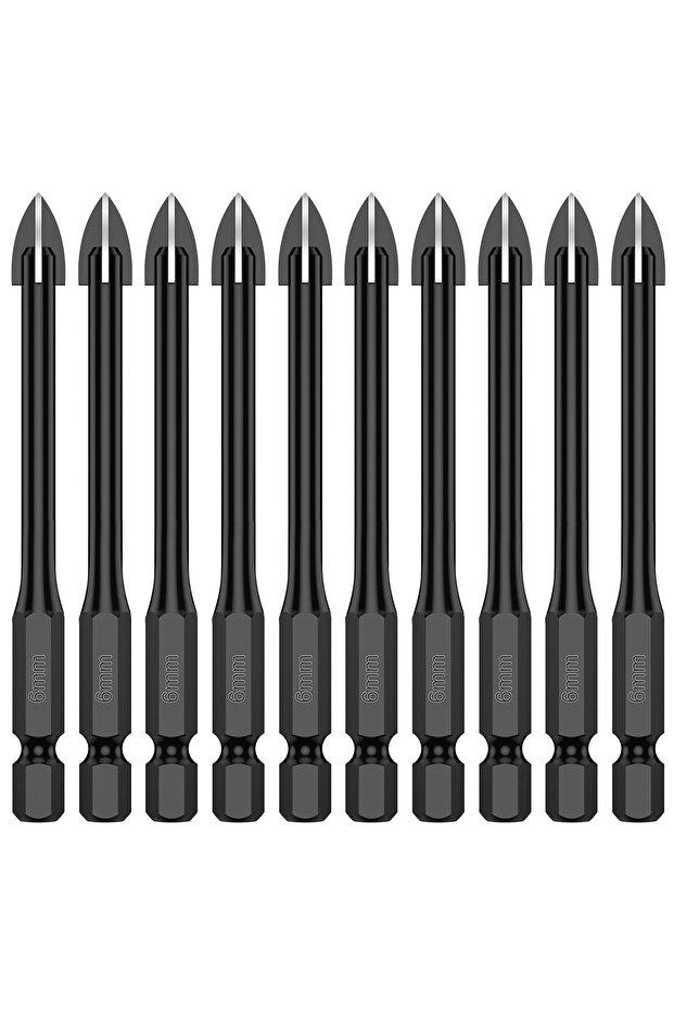 10pcs 6mm 10Pcs 6mm Cross Hex Drill Bit Set For Tile Porcelain Glass Mirror Multifunction Tile Porce