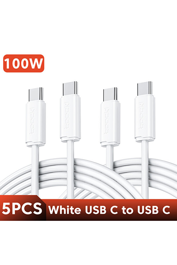 1m 5PCS 100W White 5Pack USB C to USB C Cable PD 100W/60W Fast Charging for iPhone 16