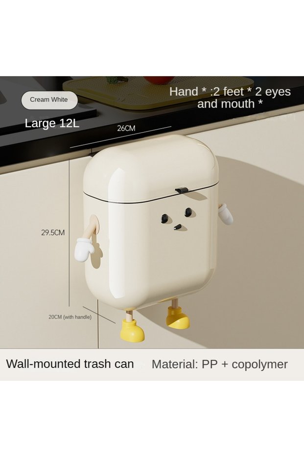 12L DIY 9L/12L DIY Cream-Colored Wall-mounted Kitchen Trash Can with Lid for Food Waste and Bathroom
