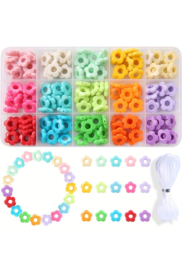 150Pcs in Box 30/150pcs Acrylic Hollow Floral Beads & Spacers (15 Opaque Candy Colors) for DIY Jewel