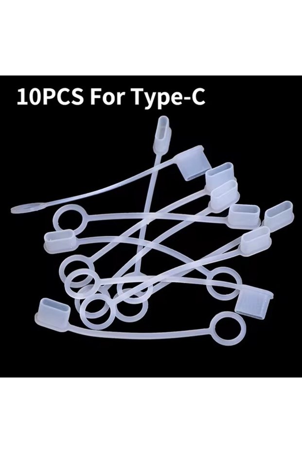 10Pcs with Rope Type-C Charging Port Transparent Dust Plug With Rope Anti-Lost Dustproof Protector C