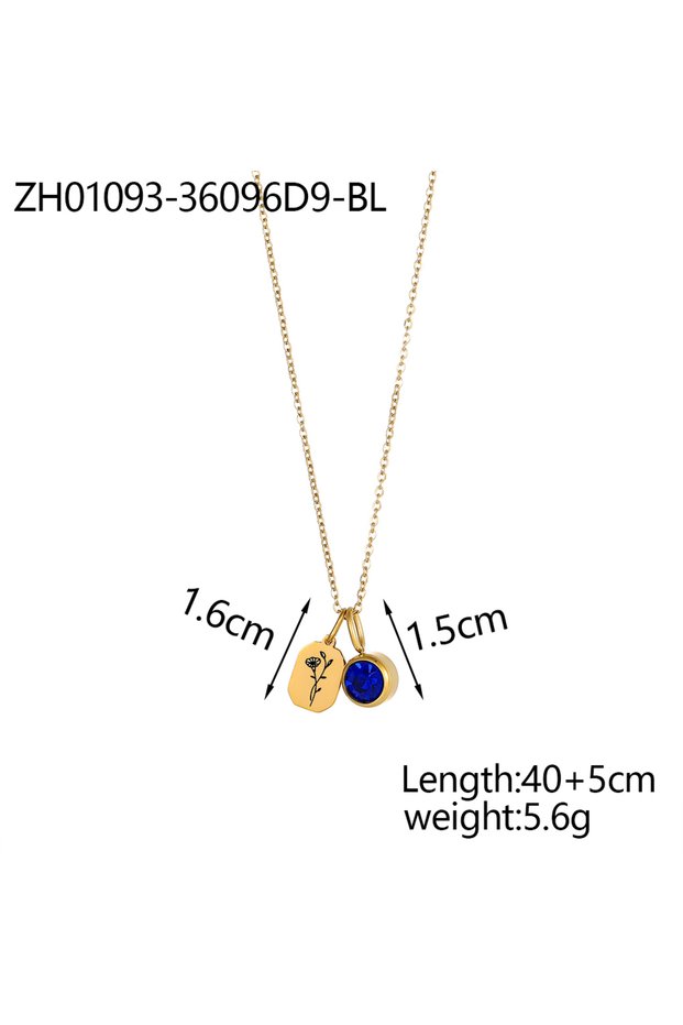 September Vintage Waterproof Gold Plated Choker Necklaces Stainless Steel 12 Month Flower Zircon Bir