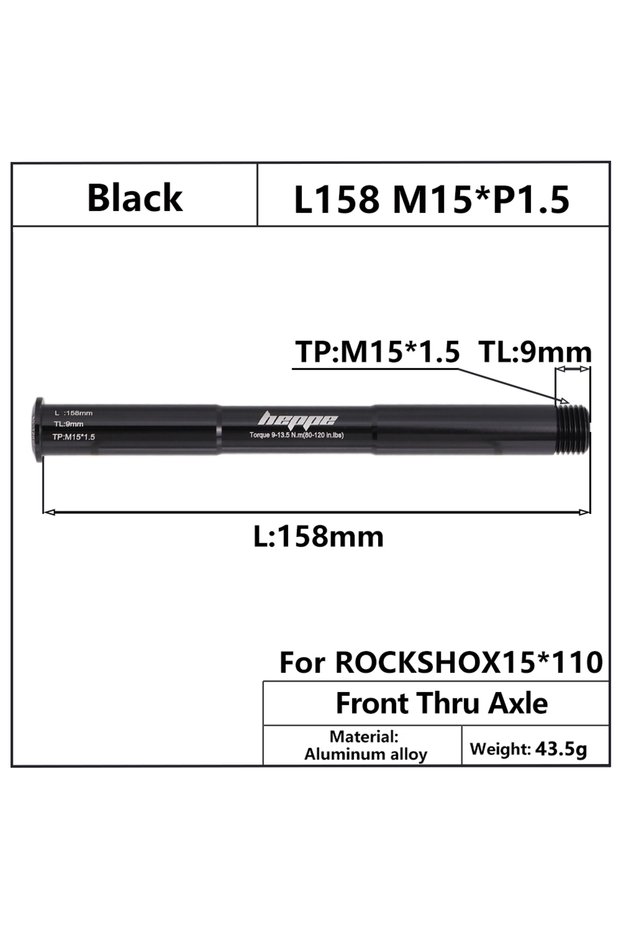 15x110 Black HEPPE Bike Front Fork Thru Axle MTB Fork Barrel Shaft M15 Thru Axle Skewer Multi-color