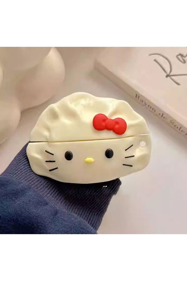 حقيبة أذن بتصميم قطة دامبلينغ ثلاثية الأبعاد مع خطاف، متوافقة مع سماعات AirPods Pro 3 و2 و1 و4.