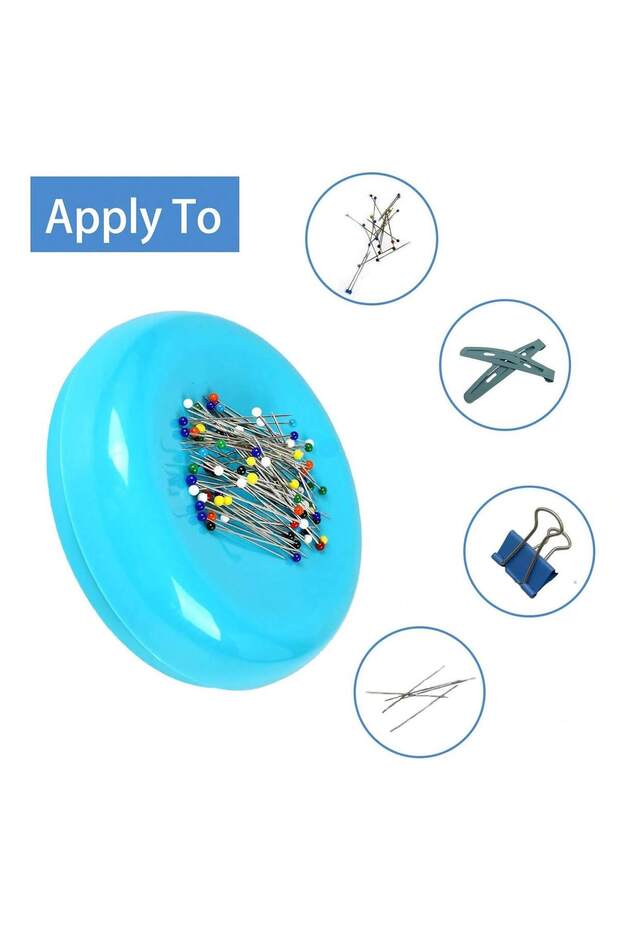 Blue 1PCS Magnetic Pin Cushion, Round Plastic Magnetic Sewing Cushion