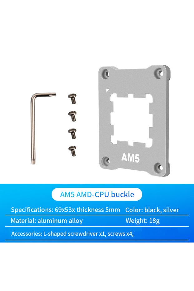 Silver AMD AM5 CPU Anti Bending Corrector Frame, CPU Mounting Cover Plate Fixing Buckle, Black/Silve