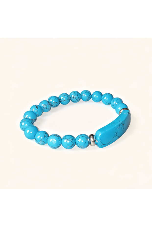 18.5cm Turquoise 1pc Healing Handmade Stone Bracelet Turquoise Natural Malachite Gemstone Crystal Ro
