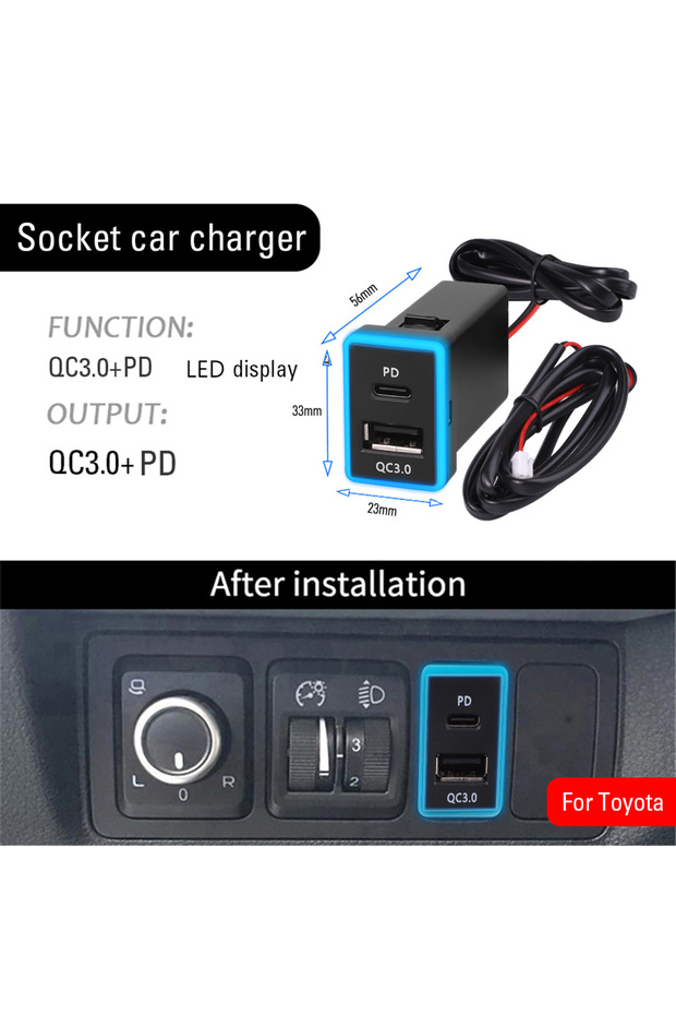 kebidumei PD QC3.0 USB C Car Charger Type C PD QC3.0 Dual USB Fast Charger Socket 12V Phone Charge P
