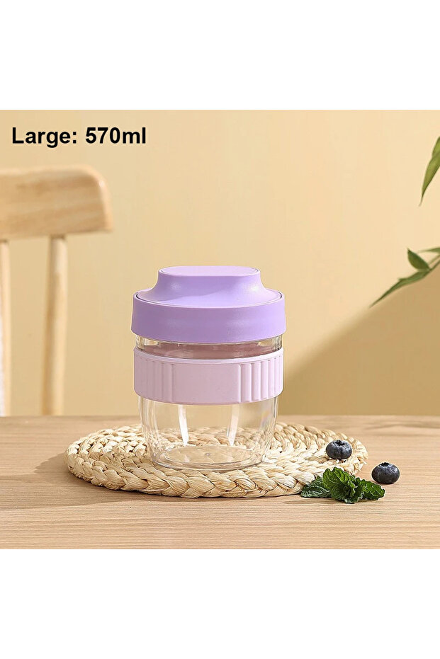 Purple 570ml 480/570ml Breakfast Cup Portable Oatmeal Cereal Nut Yogurt Salad Cup With Spoon Picnic