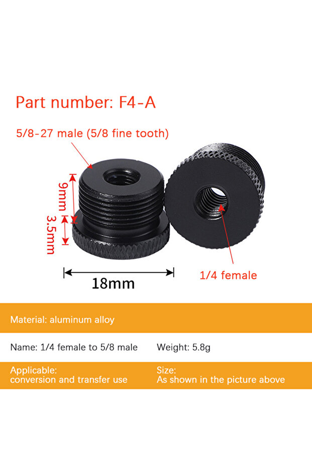 1pc-black Mic Stand Adapter 1/4 to 5/8 3/8 to 5/8 Female to Male Screw Thread Adapter for Ca