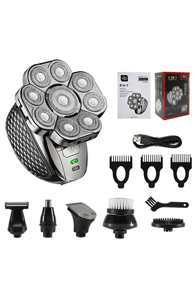 6 in 1-Box 6 in 1 Professional men Waterproof electric shaver with 9 Cutter Floating Head, USB Recha