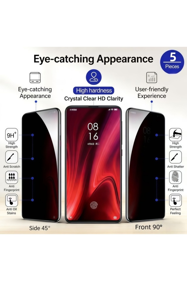 5 قطع واقي شاشة للخصوصية لهاتف ريدمي نوت 13 برو FK، متوافق مع ريدمي نوت 12 و11 و10 و13 برو و11S و9 و8 و7 بلس