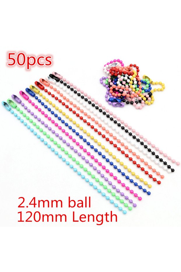 120mm 50pcs New Fashion Multi-colors Mixed Alloy Open Rings Lobster Clasp Hooks Ball Chains DIY Jewe