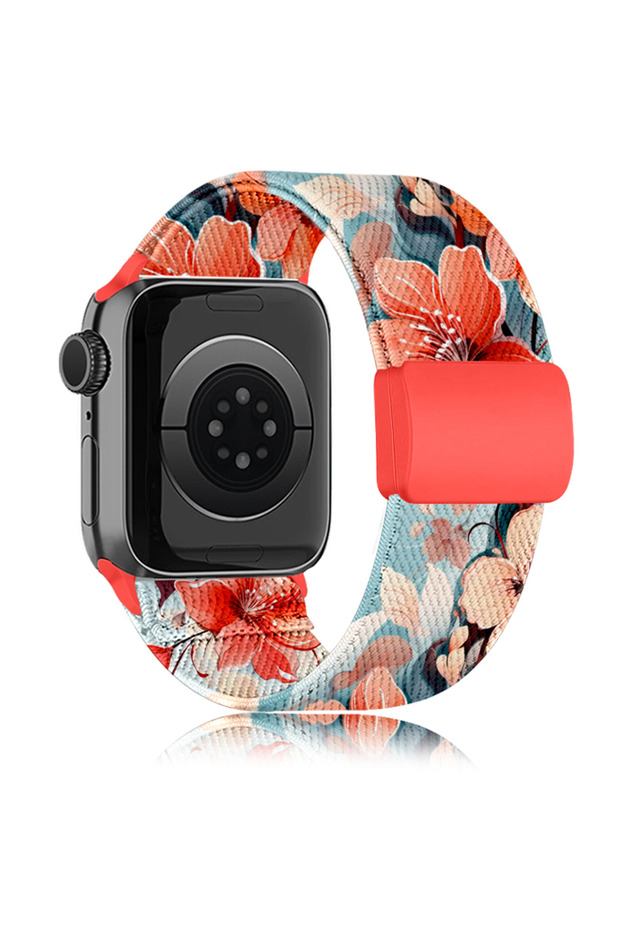 42 44 45 49mm Pattern 1 Stretchy Nylon Flower Print Band for Apple Watch 38/40/41/42/44/45/46/49mm -