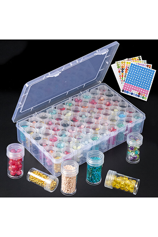 60 Bottle-Sticker 1pc 24/30/48/60/80 Slots Plastic Storage Box, DIY Diamond Painting Beads Charms Je